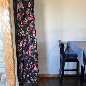 Lulu’s Women’s Sz XL Blooming Love Black Floral Print Ruffled Jumpsuit